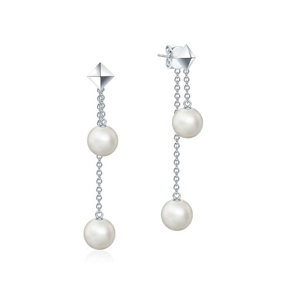 Birks Sterling Rock and Pearl Double Fresh Water Pearls Chain Earrings