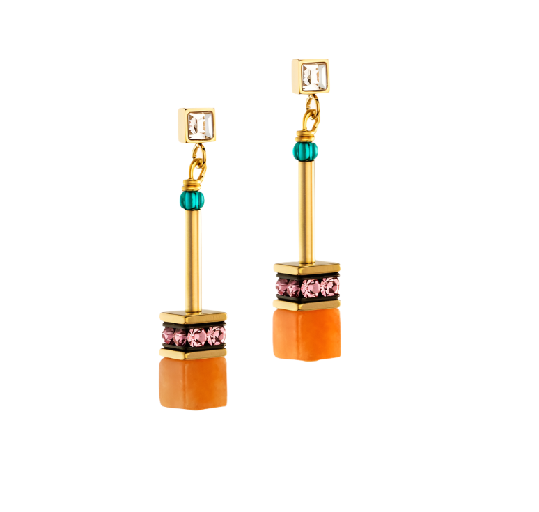 Coeur De Lion Gold Orange Green Pink Geo Cube Earrings