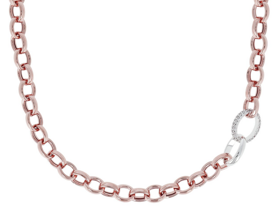 Bronzallure Rolo Link Necklace with Pave Link and Silver Link