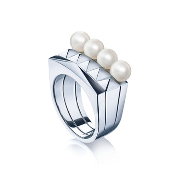 Birks Sterling Pearl Rock and Pearl Stacked Ring Size 7