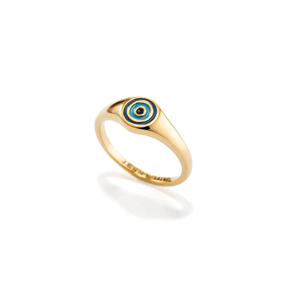 Jenny Bird Gold Enamel Evil Eye Ring Size 8