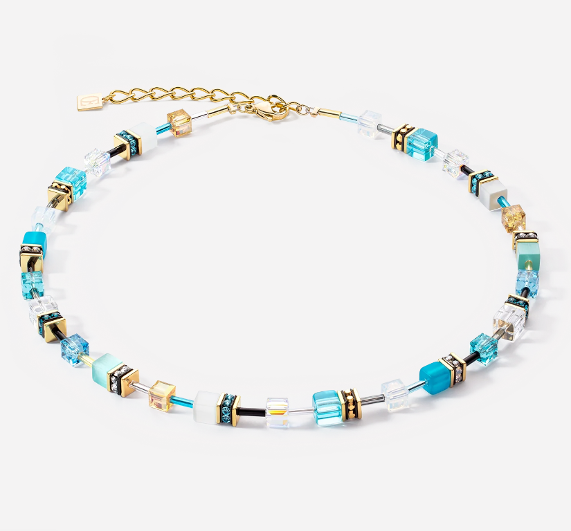 Coeur De Lion Gold Aqua Geo Cube Necklace