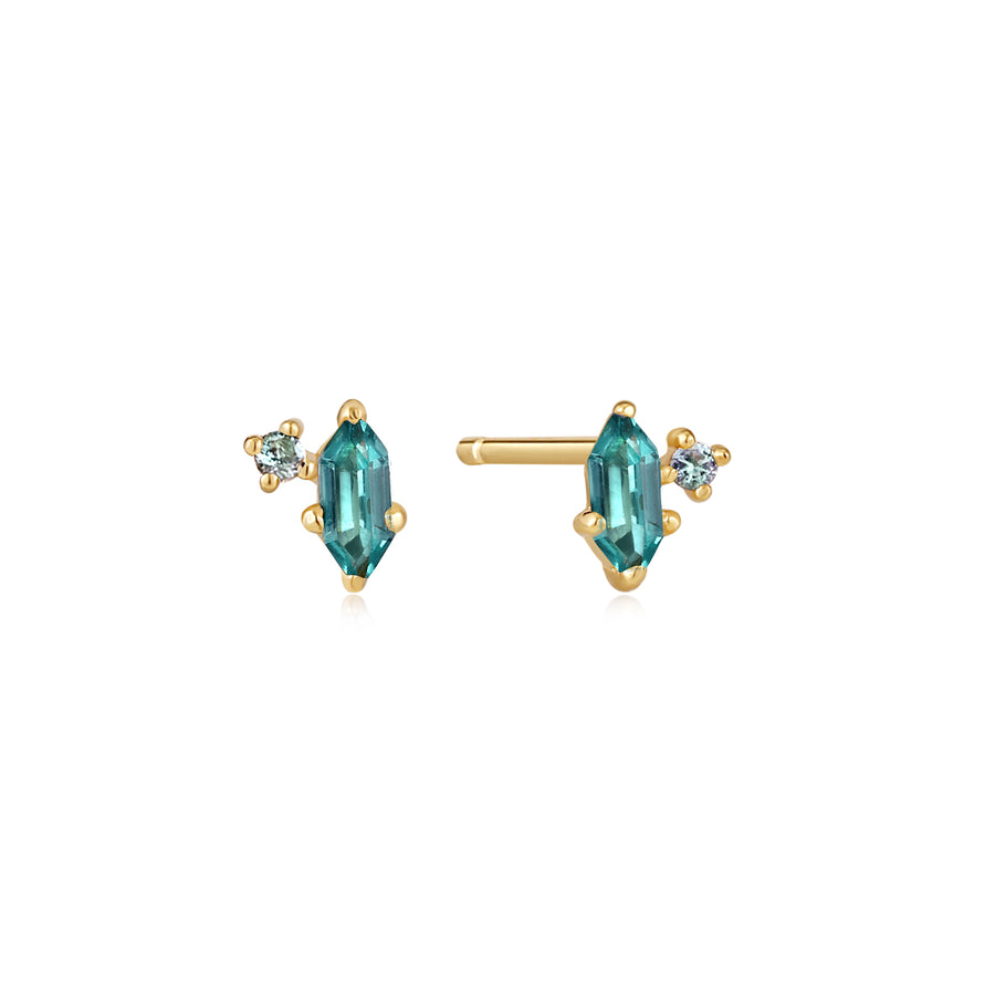 Ania Haie Gold Teal Sparkle Emblem Stud Earrings