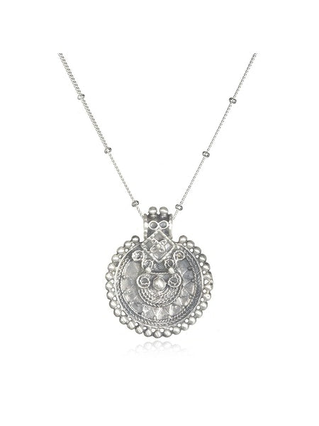 Satya Silver Long Mandala Pendant Necklace