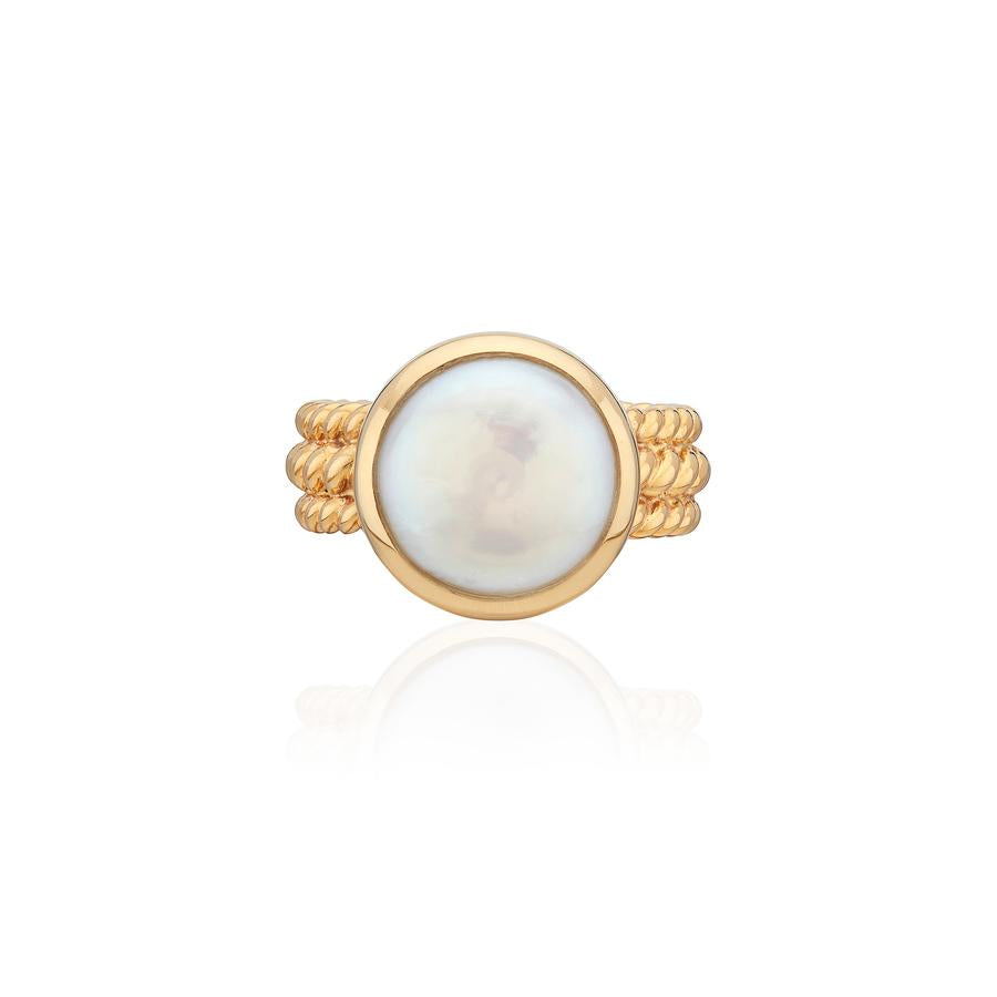 Anna Beck Gold Coin Pearl Twisted Band Sz 8