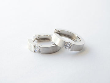 Breuning Sterling Square Edge Brushed CZ Huggie Hoops