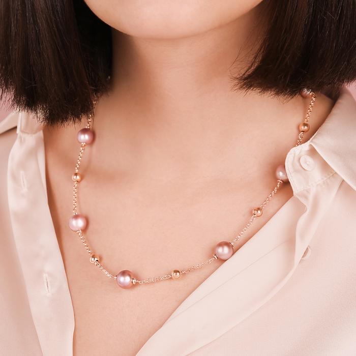 Bronzallure Rose Pearl Rolo Station Necklace