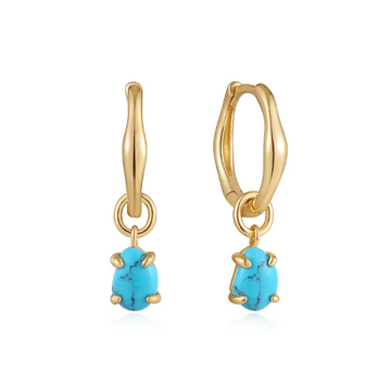Ania Haie Gold Turquoise Drop Wave Huggie Hoop Earrings