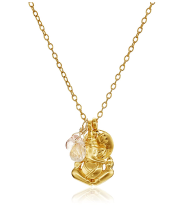 Satya Rose and Cherry Quartz Ganesha Lotus Necklace