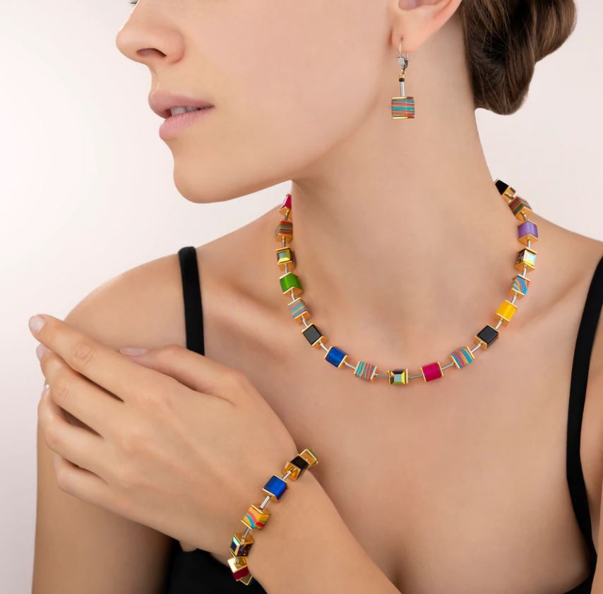 Coeur De Lion Gold Chunky Rainbow Geocube Necklace