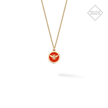 Birks 18K Yellow Gold Red Enamel Bee Necklace