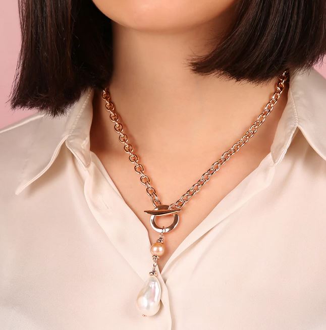 Bronzallure Pearl Stations Y Chain Necklace