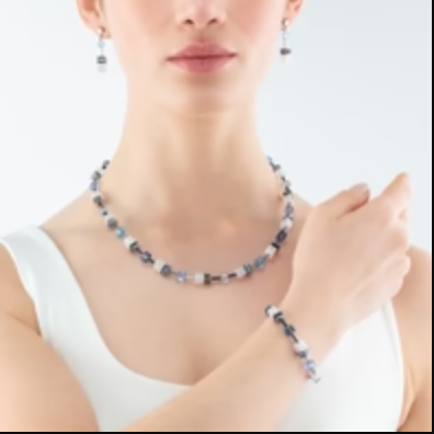 Coeur De Lion Blue and White Rock Crystal Geo Cube Necklace