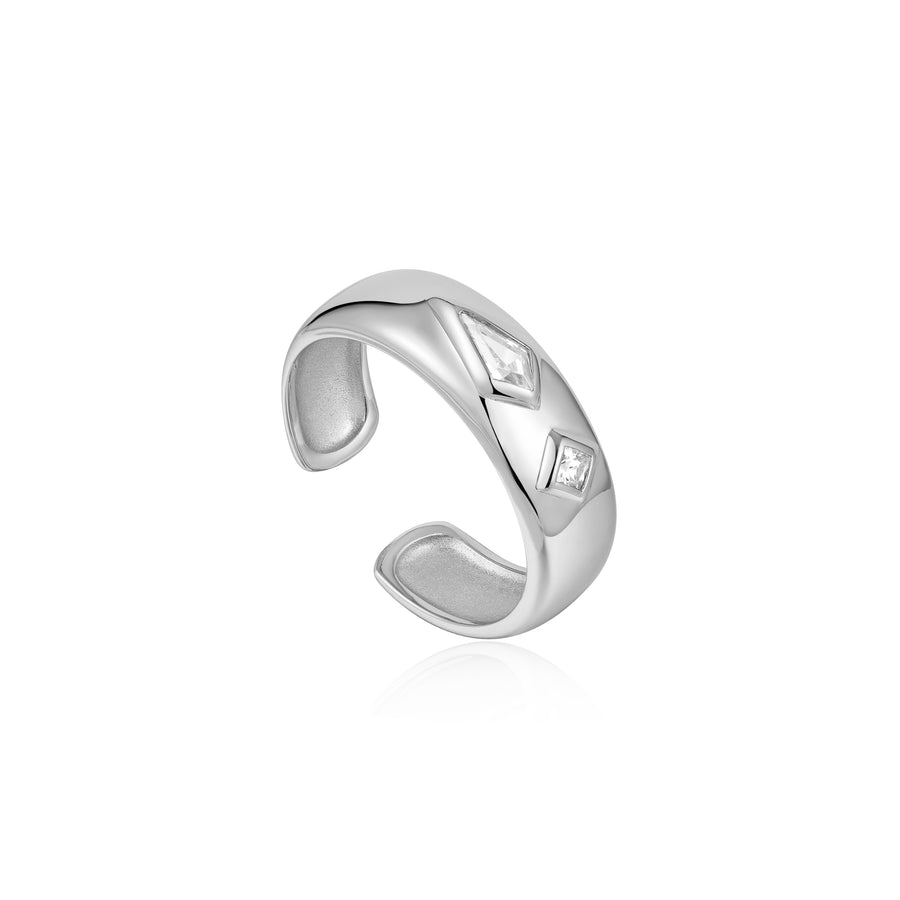 Ania Haie Silver Sparkle Emblem Thick Band Ring