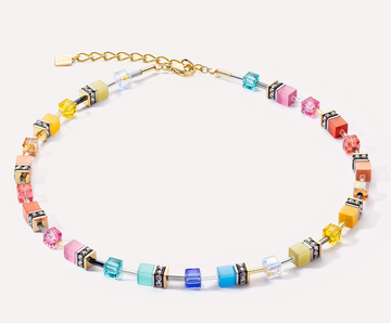 Coeur De Lion Gold Rainbow Pastel Geo Cube Necklace