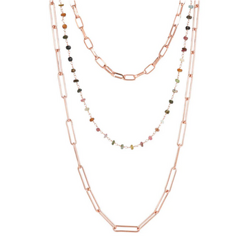 Bronzallure Three Strand Paperclip Semi Precious Necklace