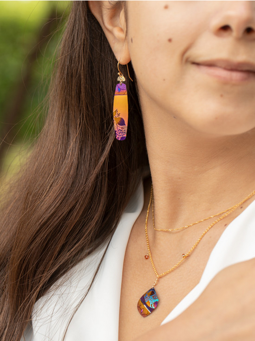 Holly Yashi Purple Orange Koa Earrings