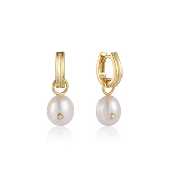 Ania Haie Gold Pearl Drop Sparkle Huggie Hoop Earrings