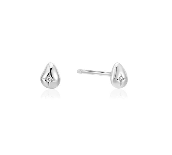 Ania Haie Silver Pebble Sparkle Stud Earrings