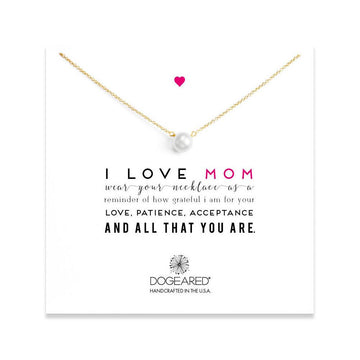 Dogeared Gold 'I Love Mom' Pearl Solitaire Necklace