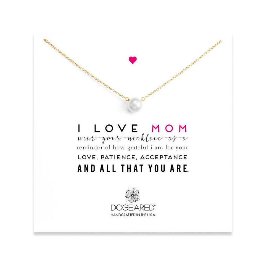 Dogeared Gold 'I Love Mom' Pearl Solitaire Necklace