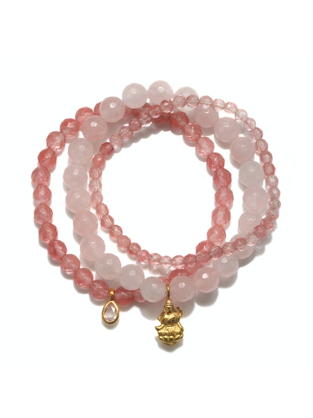 Satya Gold Rose & Cherry Quartz Lakshmi Stretch Bracelet Set