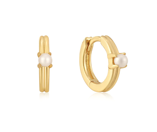 Ania Haie Gold Pearl Cabochon Huggie Hoop Earrings