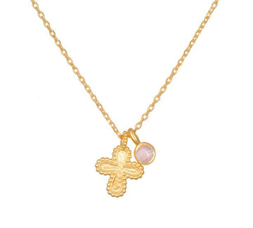 Satya Dot Cross Rose Quartz Bezel Necklace