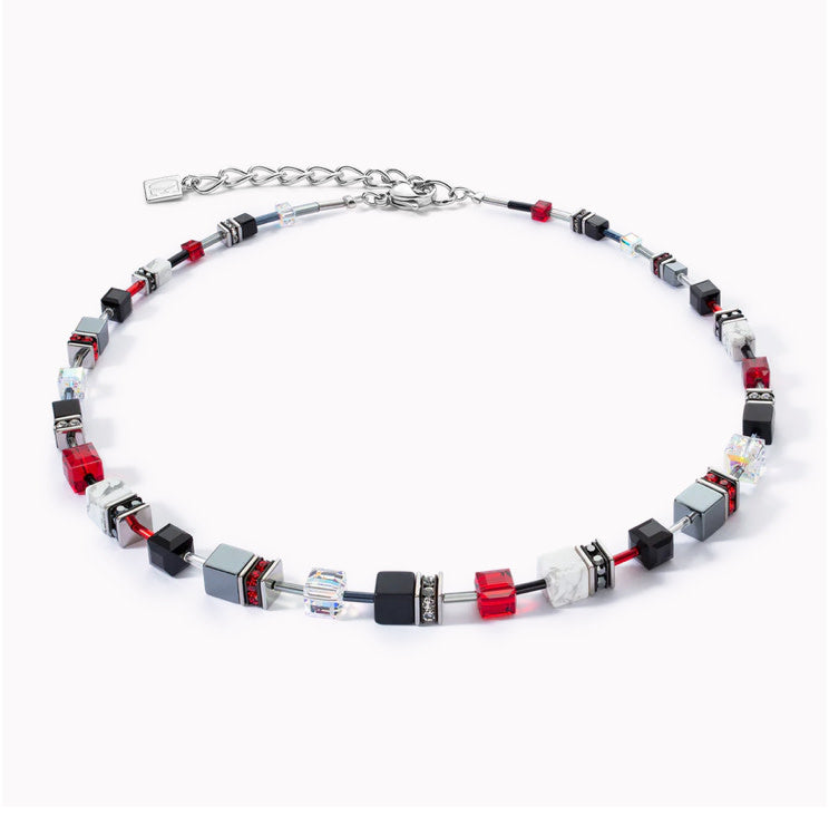 Coeur De Lion Large Black/White/Red Iconic Precious Geo Cube Necklace